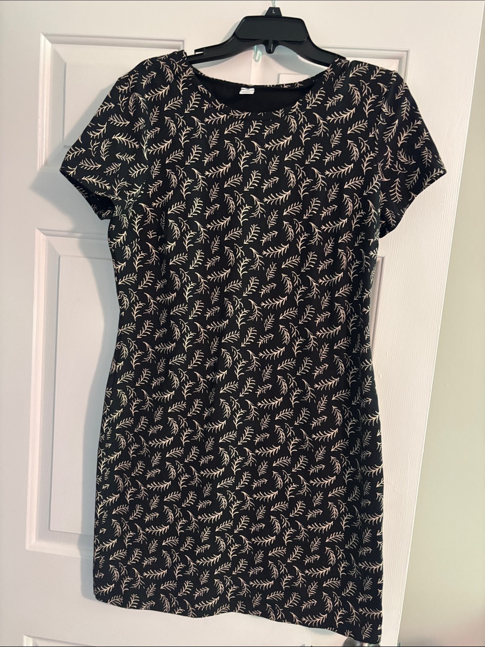 Old Navy Black Mini Dress with Cream Leaf Motif